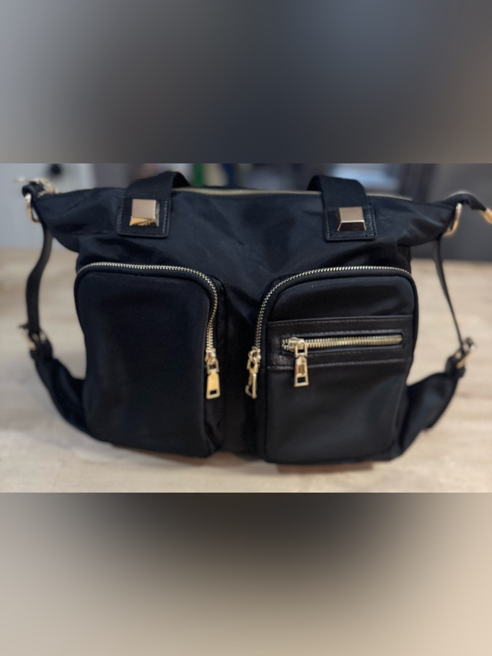 NWOT Antik Kraft Black nylon Shoulder Bag with Gold Hardware